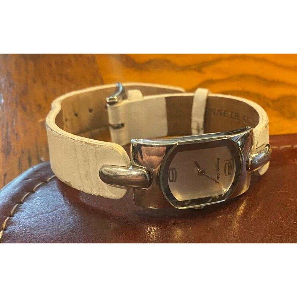 Women's 17mm silver Tone Kenneth Cole New York Watch, White Leather Band
